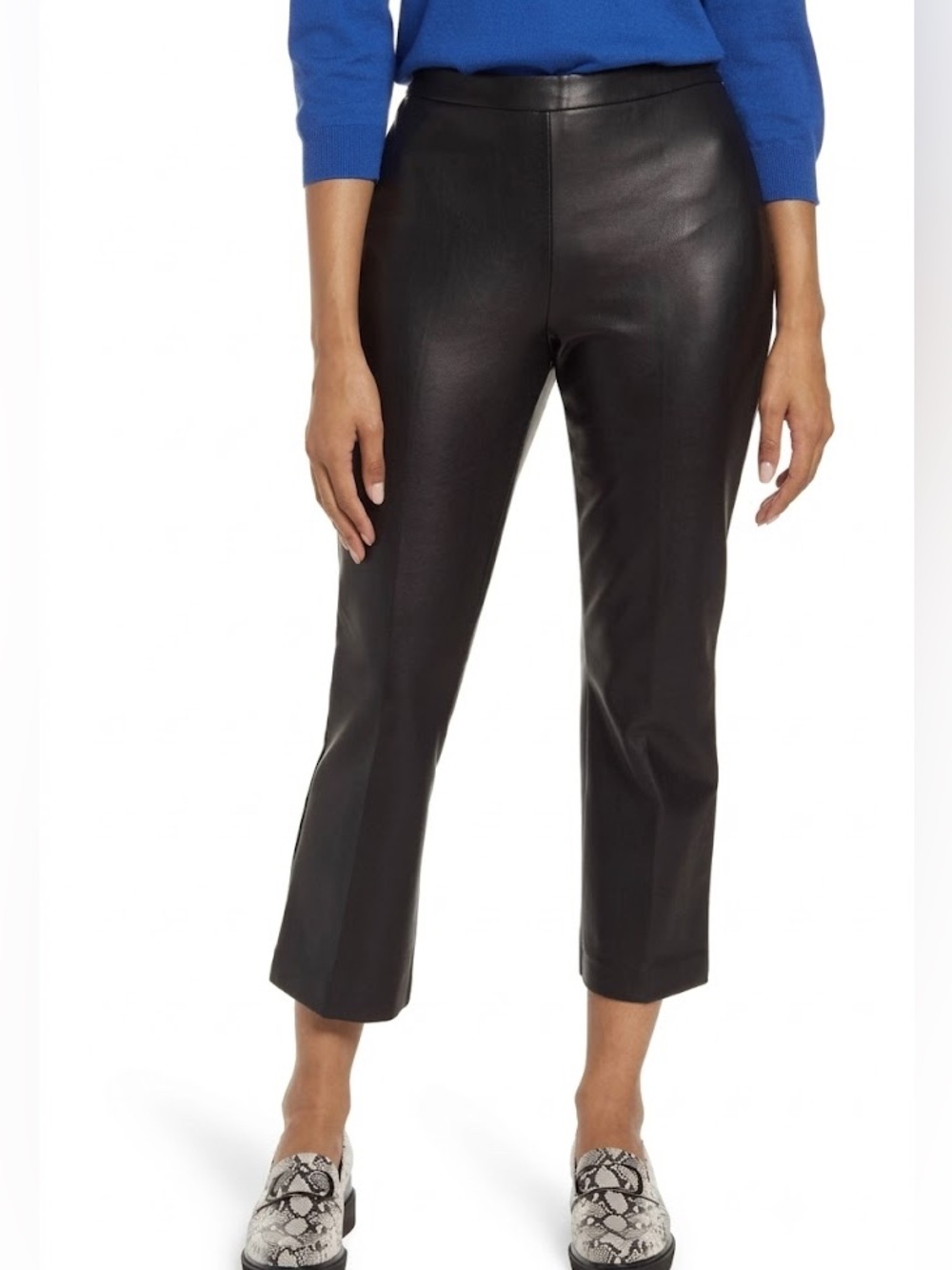 Halogen, Black Faux Leather Cropped Pants, Black, US 12